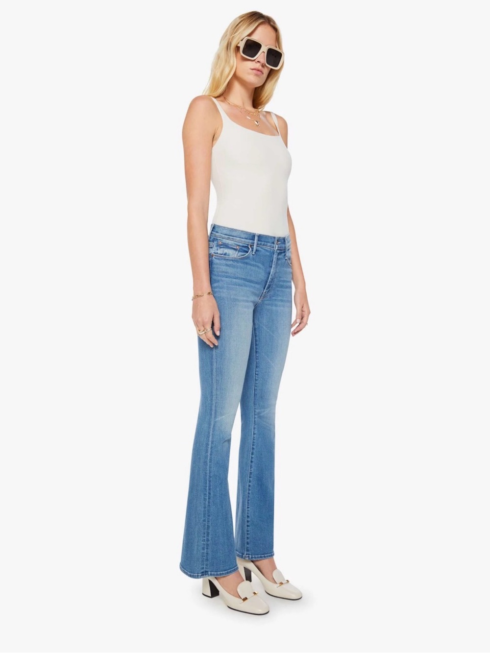 MOTHER Women's Weekender Layover Flare Jeans in Medium Blue Wash